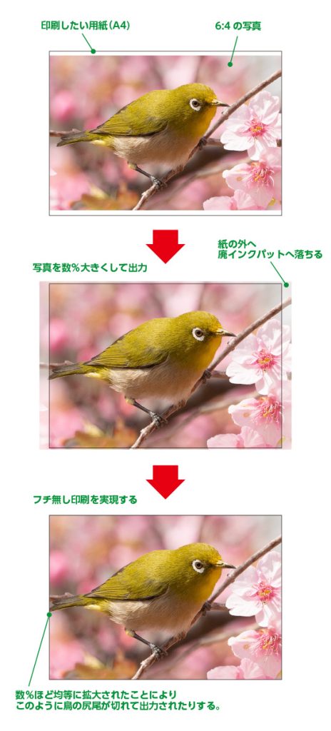 家庭用プリンタのフチ無し印刷